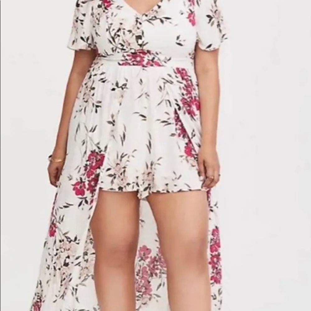 White Floral Challis Overskirt Romper
